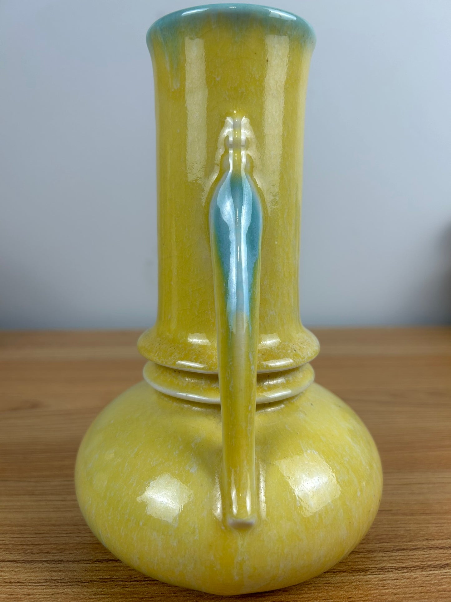 Vintage Roseville Orion Yellow Turquoise 1930s Art Deco Pottery Ceramic Vase