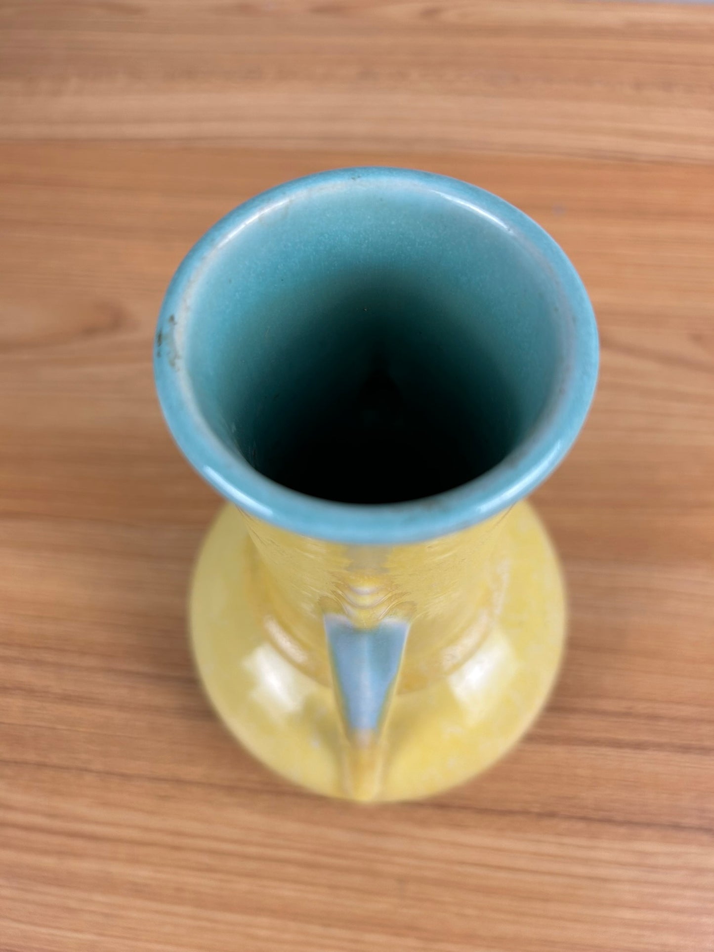 Vintage Roseville Orion Yellow Turquoise 1930s Art Deco Pottery Ceramic Vase