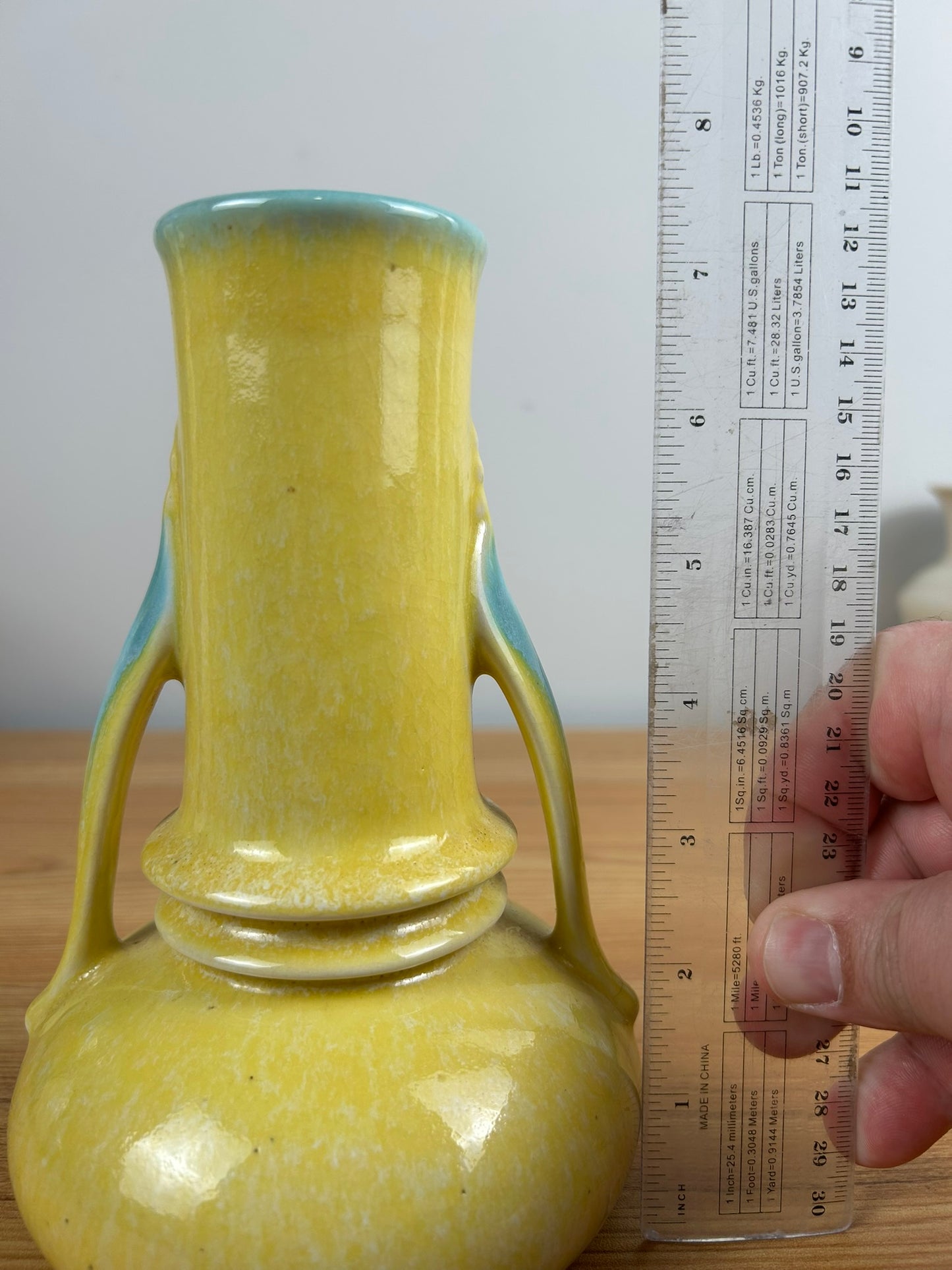 Vintage Roseville Orion Yellow Turquoise 1930s Art Deco Pottery Ceramic Vase