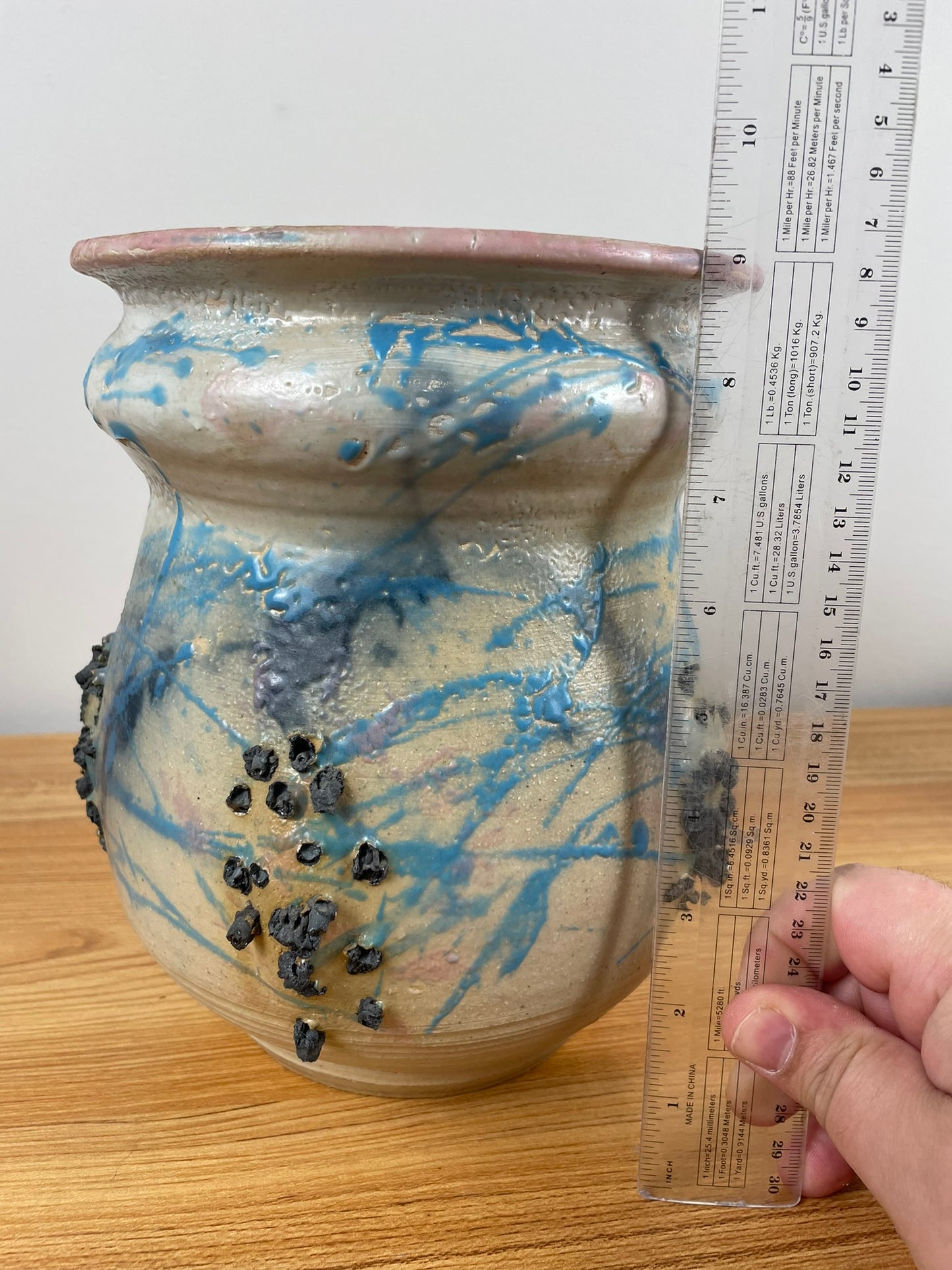 Charles Piatt Studio Hand Thrown Art Pottery Large Vase With Textured Panels 9" Tall