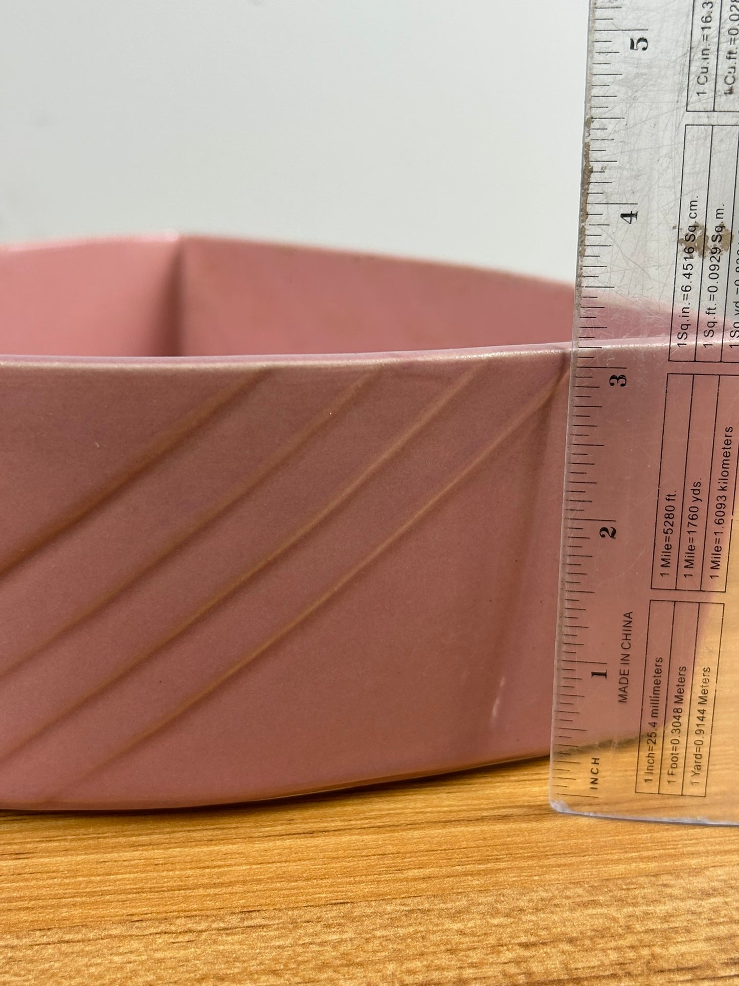 Cookson Pottery 25A USA Triangle Art Deco Bowl Planter Pink 9x3