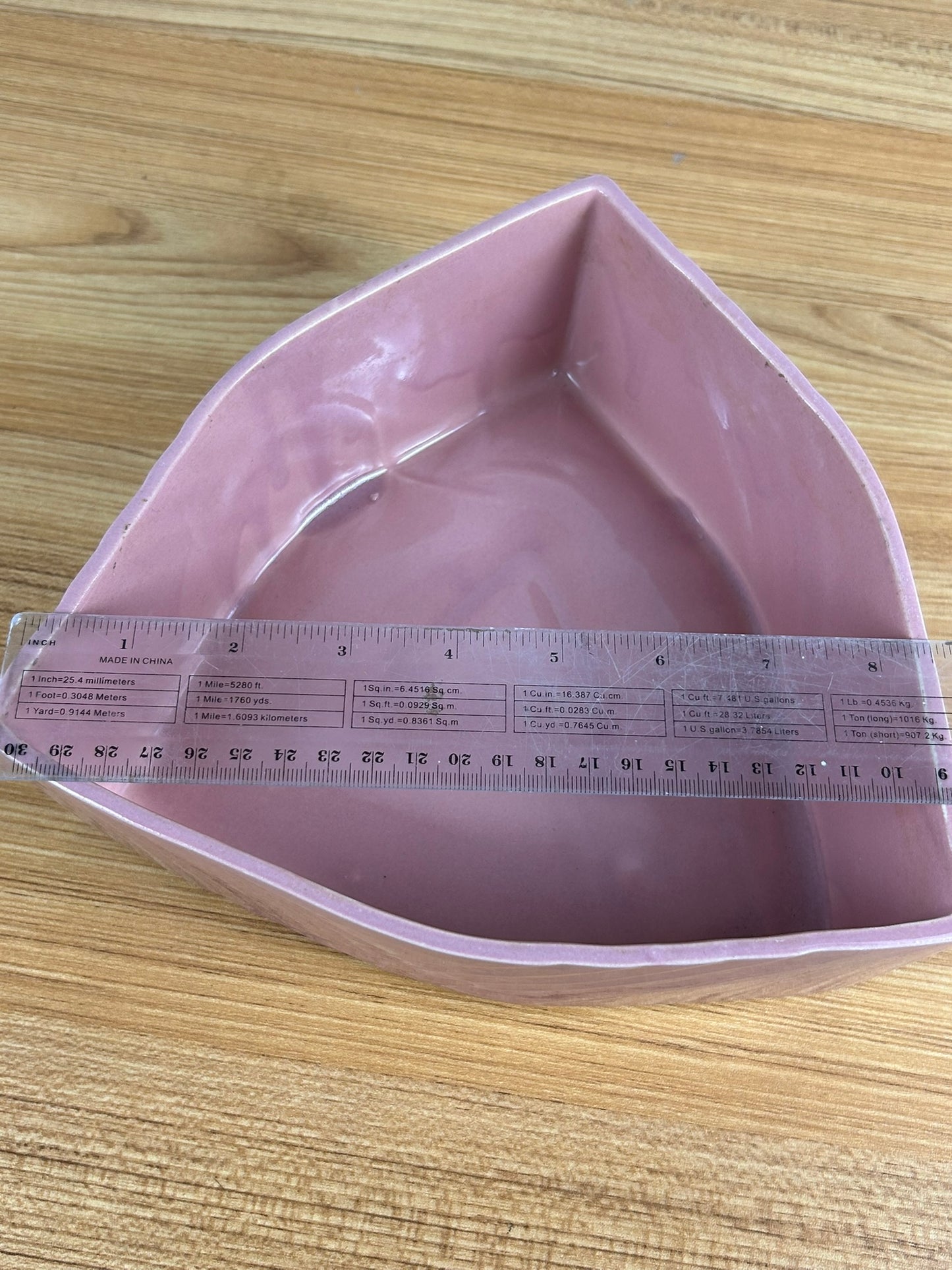 Cookson Pottery 25A USA Triangle Art Deco Bowl Planter Pink 9x3