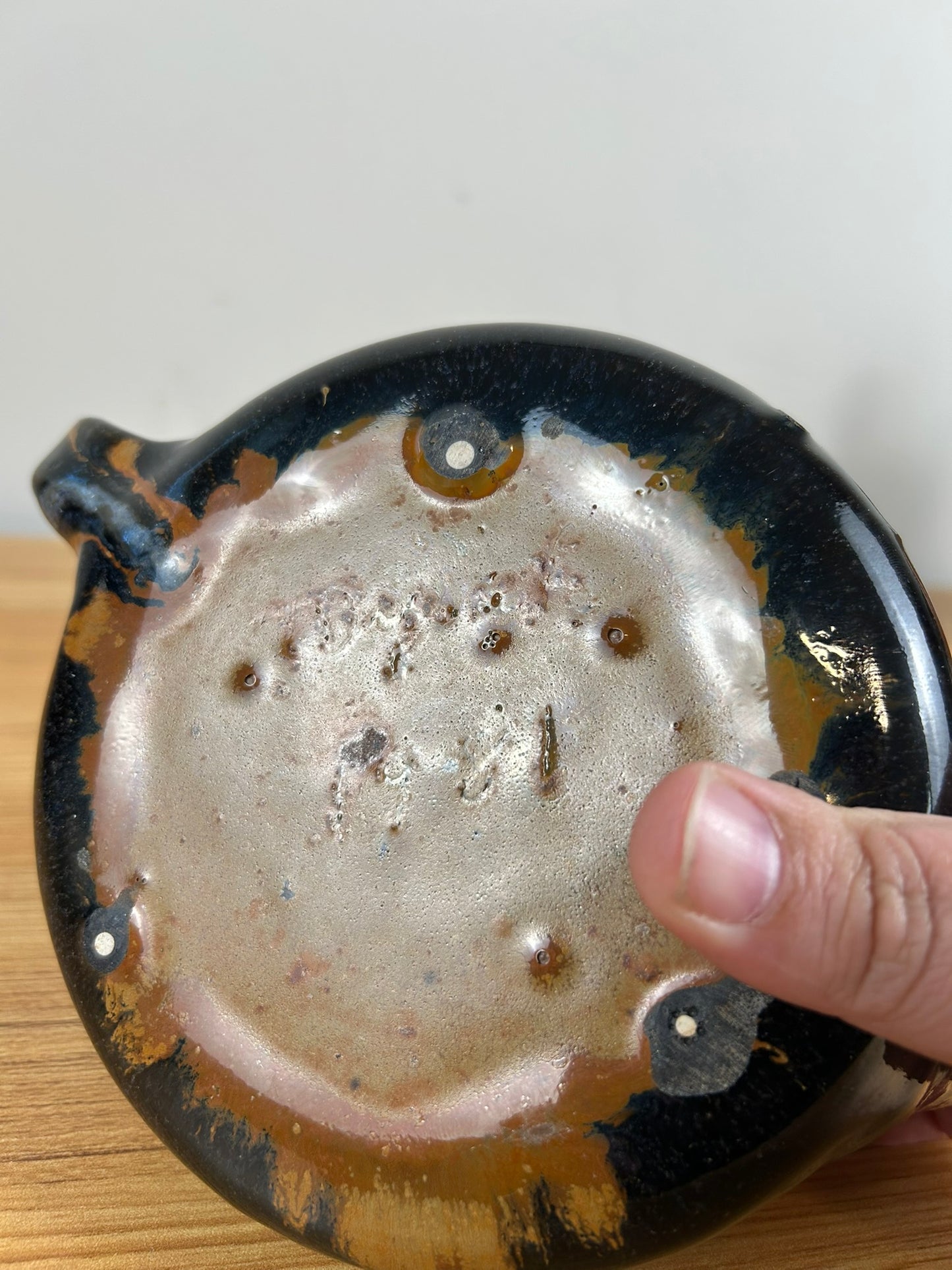 Derek Emms?? Art Pottery Orange Abstract Teapot With Lid Tenmoku Glaze