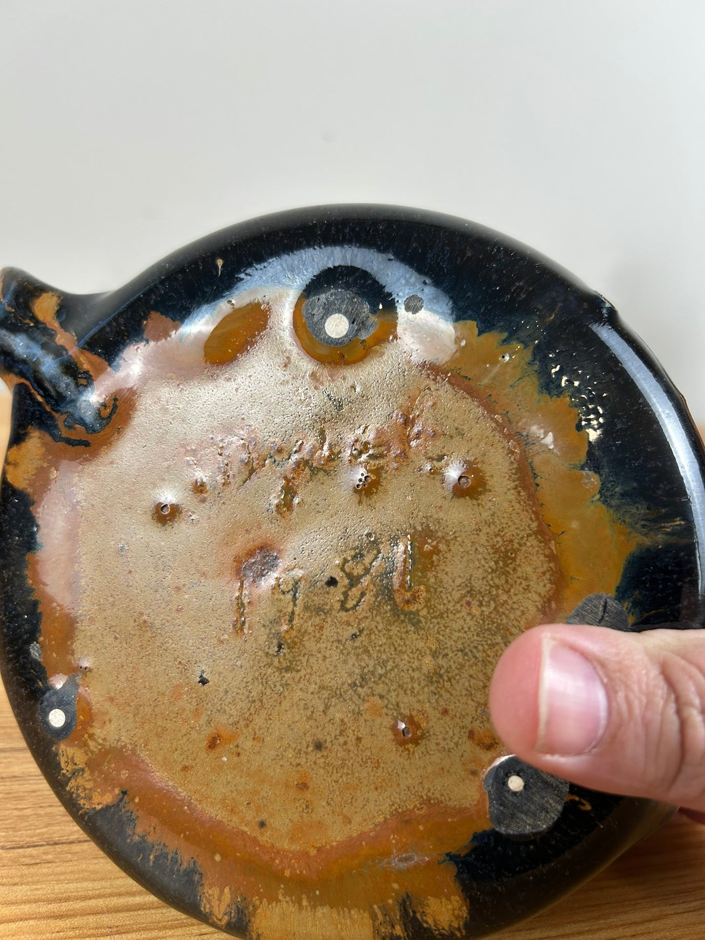 Derek Emms?? Art Pottery Orange Abstract Teapot With Lid Tenmoku Glaze