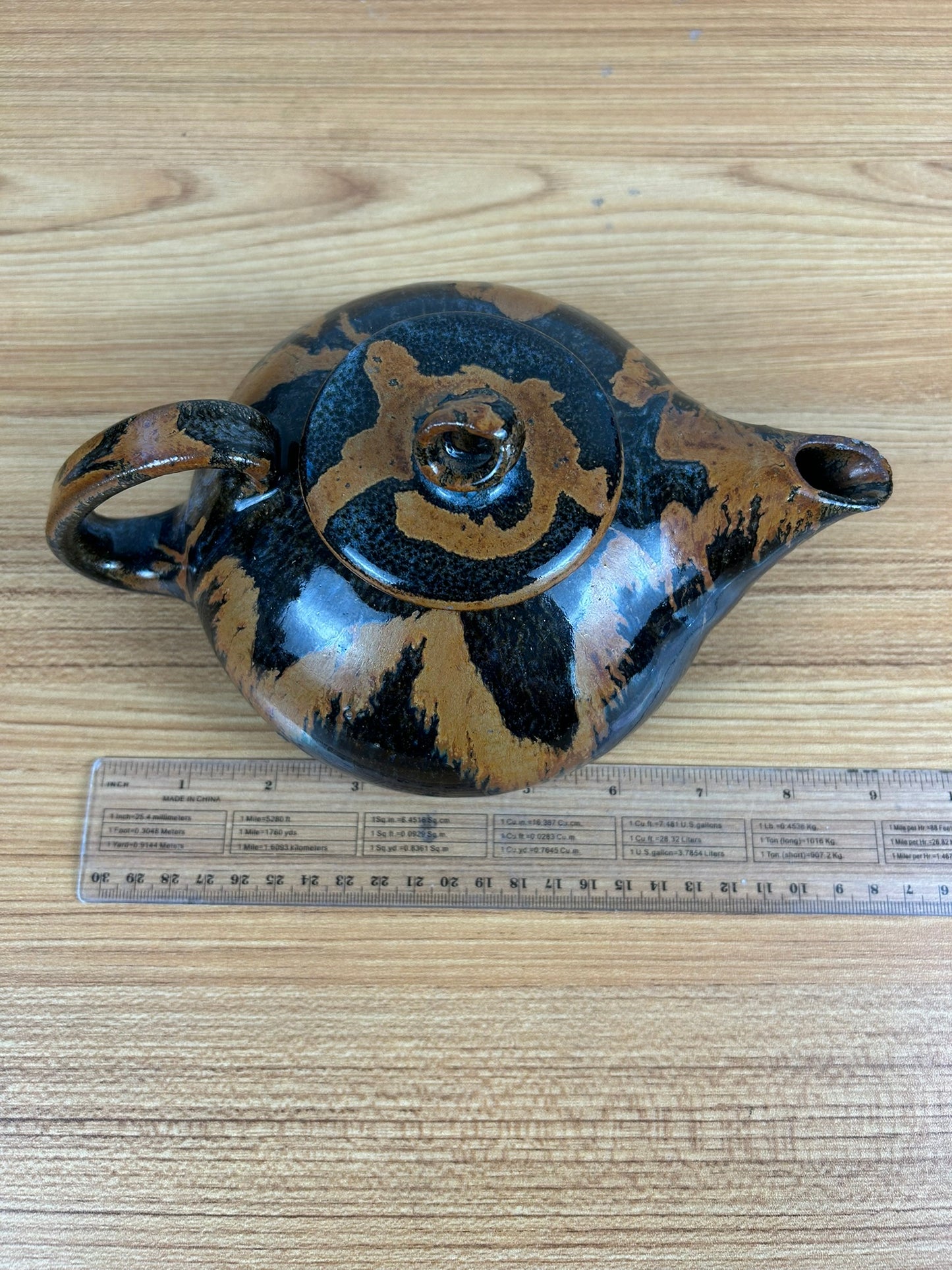 Derek Emms?? Art Pottery Orange Abstract Teapot With Lid Tenmoku Glaze