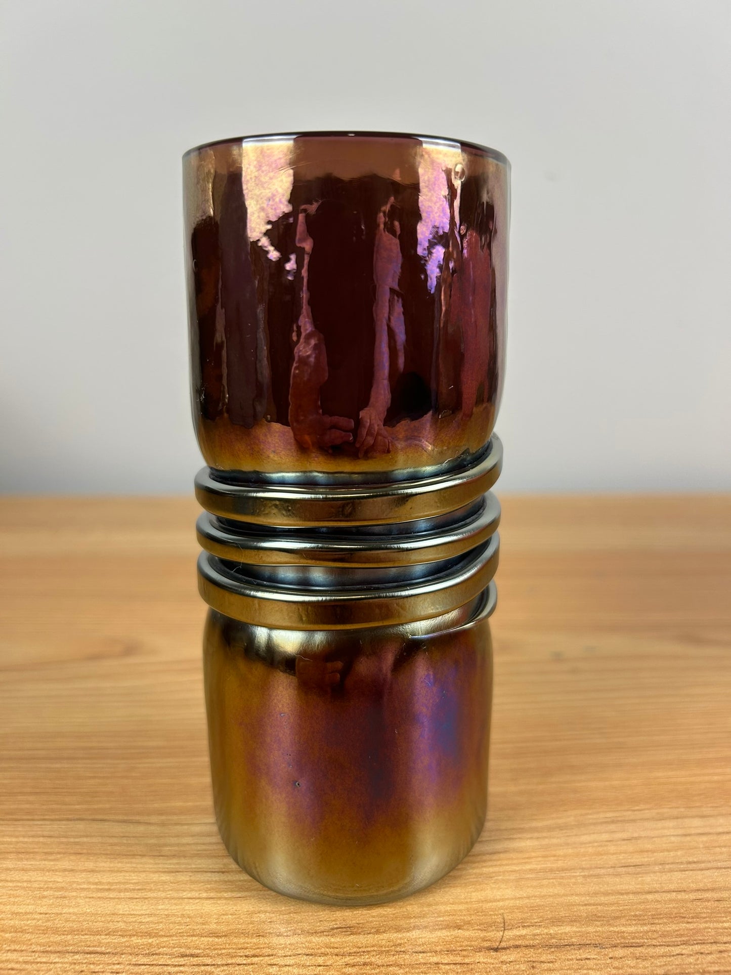 ROBERT EICKHOLT 1982 Art Glass Vase Applied Glass Band Stunning Pink