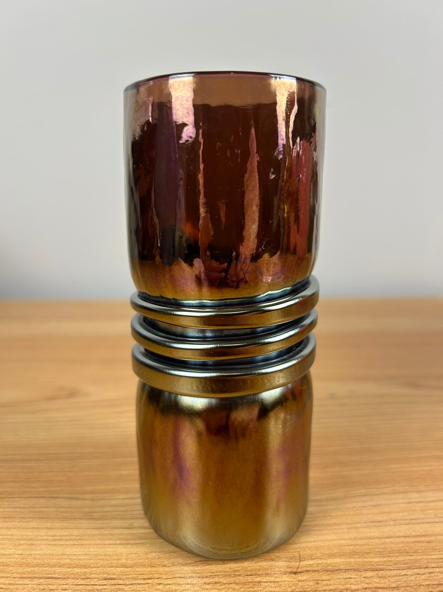 ROBERT EICKHOLT 1982 Art Glass Vase Applied Glass Band Stunning Pink