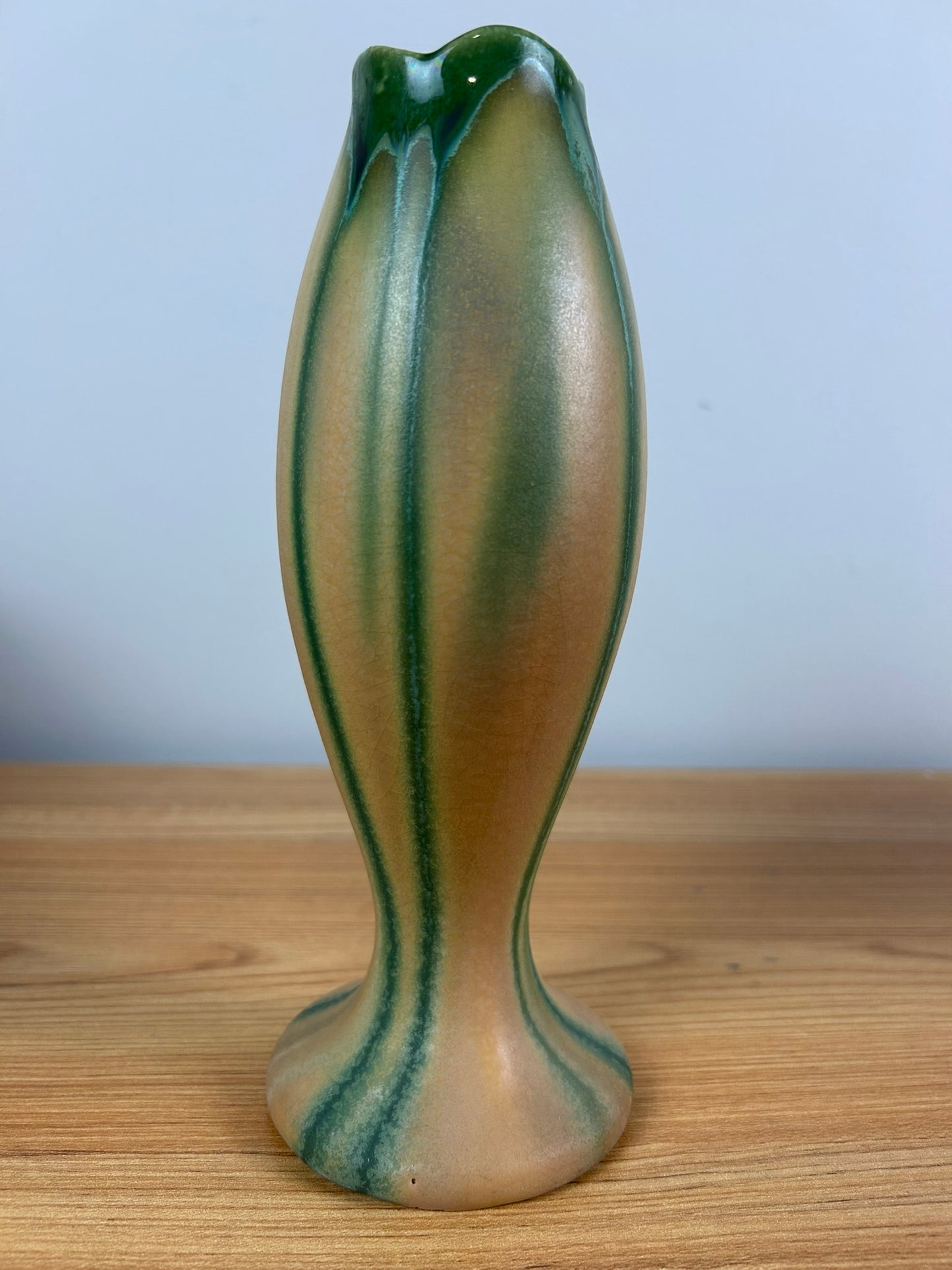 Belgium Art Pottery Green Drip Art Nouveau Slender Gourd Vase 5