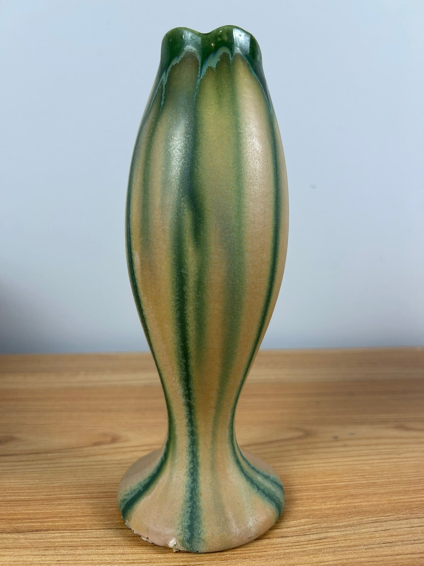 Belgium Art Pottery Green Drip Art Nouveau Slender Gourd Vase 5
