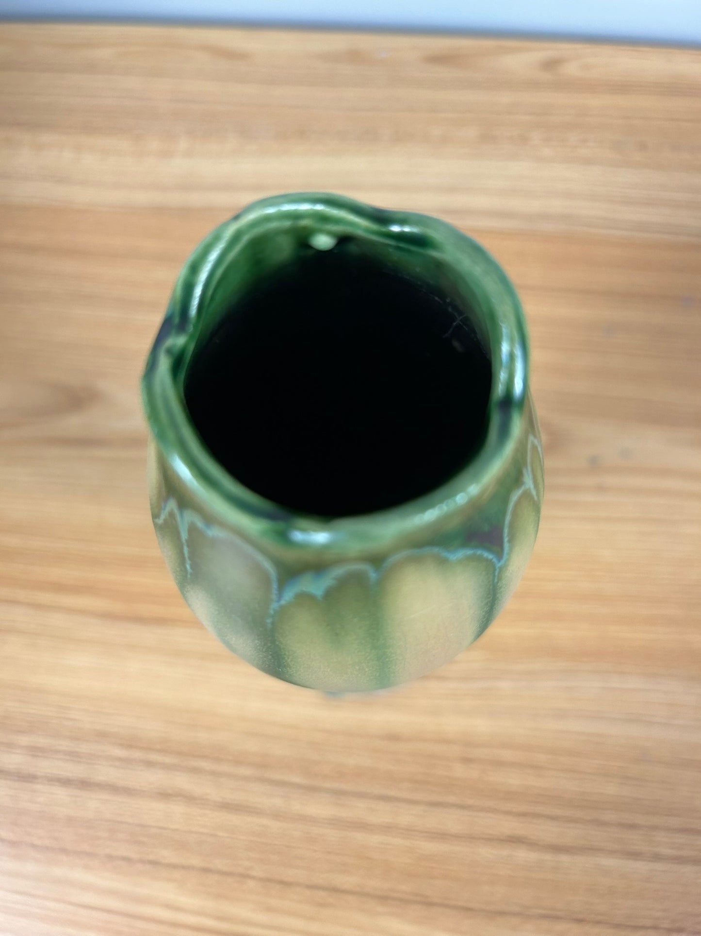 Belgium Art Pottery Green Drip Art Nouveau Slender Gourd Vase 5