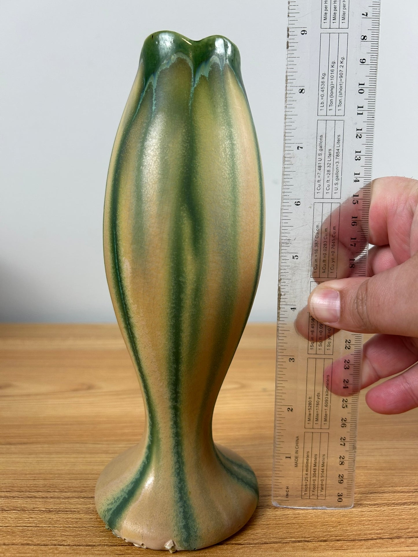 Belgium Art Pottery Green Drip Art Nouveau Slender Gourd Vase 5