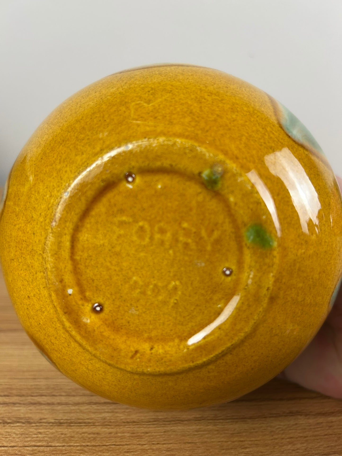 Forry Art Pottery Shape 202 Rich Green Drip Glaze Over Orange Bulbous Vase