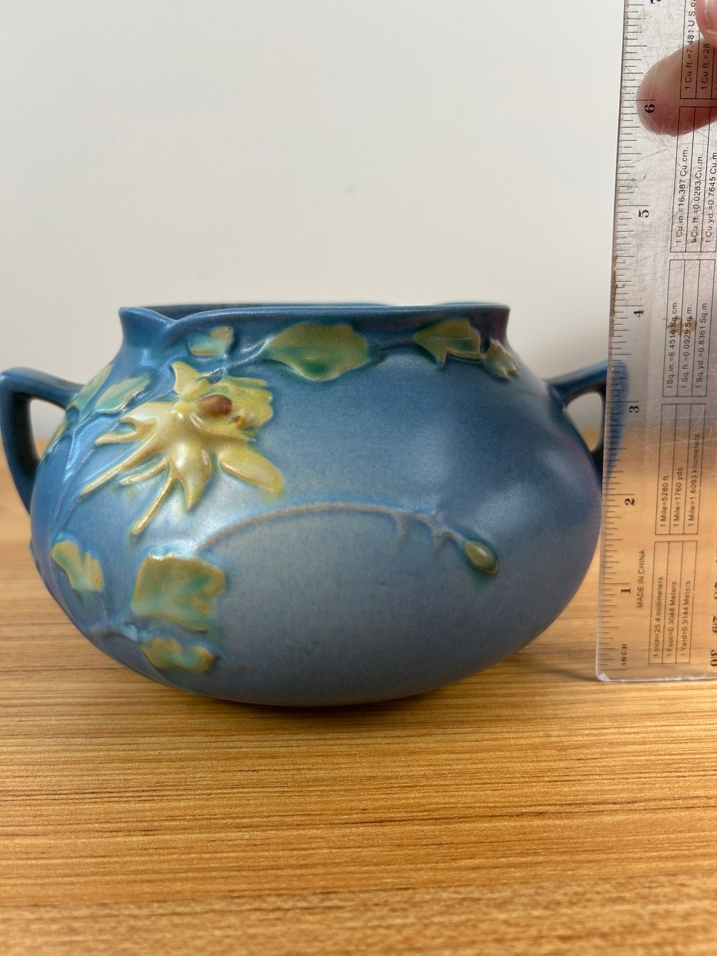 Vintage ROSEVILLE Pottery Columbine Blue Vase No. 399-4" 1940s