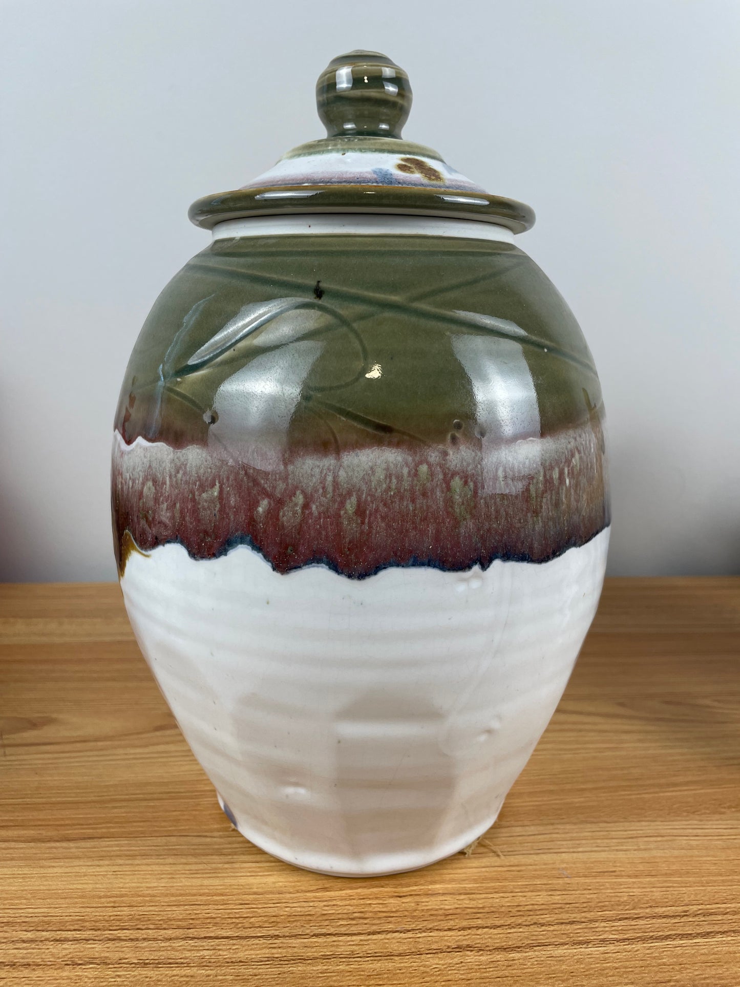 Michael Crumb 1994 Signed Studio Pottery Lidded Vase / Urn 11½" Tall