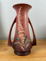 Roseville Pink Foxglove 1942 Double Handled Art Deco Pottery Vase 51-10"