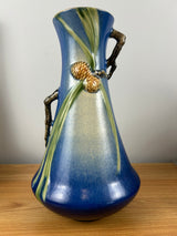 Roseville Pine Cone Blue 1936 Vintage Art Deco Pottery Ceramic Vase 712-12