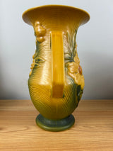 Roseville Yellow Peony 1940s Art Deco Pottery Double Handled Peony Vase 66-10