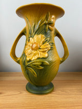 Roseville Yellow Peony 1940s Art Deco Pottery Double Handled Peony Vase 66-10