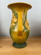 Roseville Yellow Peony 1940s Art Deco Pottery Double Handled Peony Vase 66-10