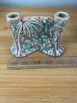 Weller Marvo 1920s Art Pottery Rare Pink & Green Glaze Double Bud Vase