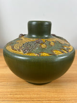 Ephraim Faience Art Pottery 2015 Matte Green Yellow Oak Leaf Experimental Vase
