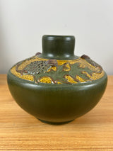 Ephraim Faience Art Pottery 2015 Matte Green Yellow Oak Leaf Experimental Vase