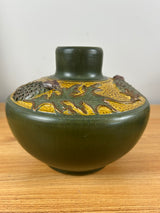 Ephraim Faience Art Pottery 2015 Matte Green Yellow Oak Leaf Experimental Vase