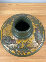 Ephraim Faience Art Pottery 2015 Matte Green Yellow Oak Leaf Experimental Vase