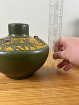 Ephraim Faience Art Pottery 2015 Matte Green Yellow Oak Leaf Experimental Vase