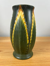 Ephraim Faience 2003 Matte Green Yellow Art Pottery Feathery Leaf Vase