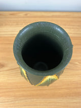 Ephraim Faience 2003 Matte Green Yellow Art Pottery Feathery Leaf Vase