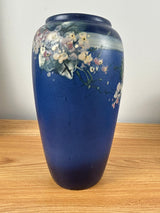 Weller Hudson 1920s Vintage Art Pottery Hand Painted Blue Floral Vase