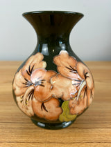 Moorcroft English Art Pottery 'Hibiscus' Pattern on Green Ground Cabinet Vase