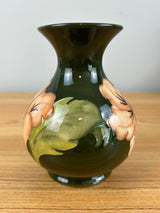 Moorcroft English Art Pottery 'Hibiscus' Pattern on Green Ground Cabinet Vase