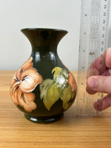 Moorcroft English Art Pottery 'Hibiscus' Pattern on Green Ground Cabinet Vase