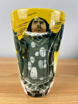 MCM Matthew Adams Vivid Yellow Vase Eskimo Man Alaska Signed 6.5 Inches