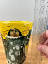 MCM Matthew Adams Vivid Yellow Vase Eskimo Man Alaska Signed 6.5 Inches
