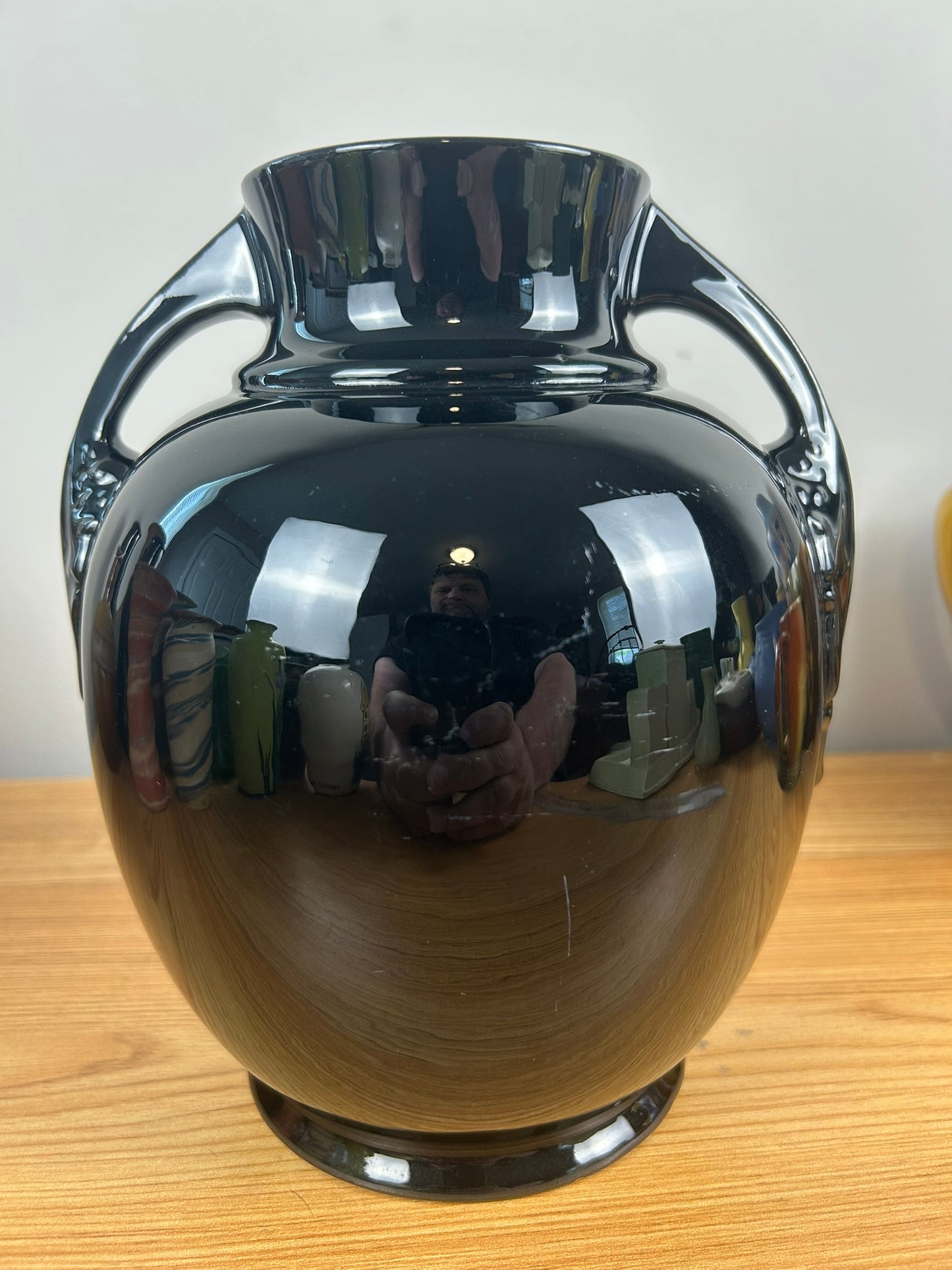 Roseville RoseCraft Black Double Handled 8.5 inch Vase Tuscany Mold