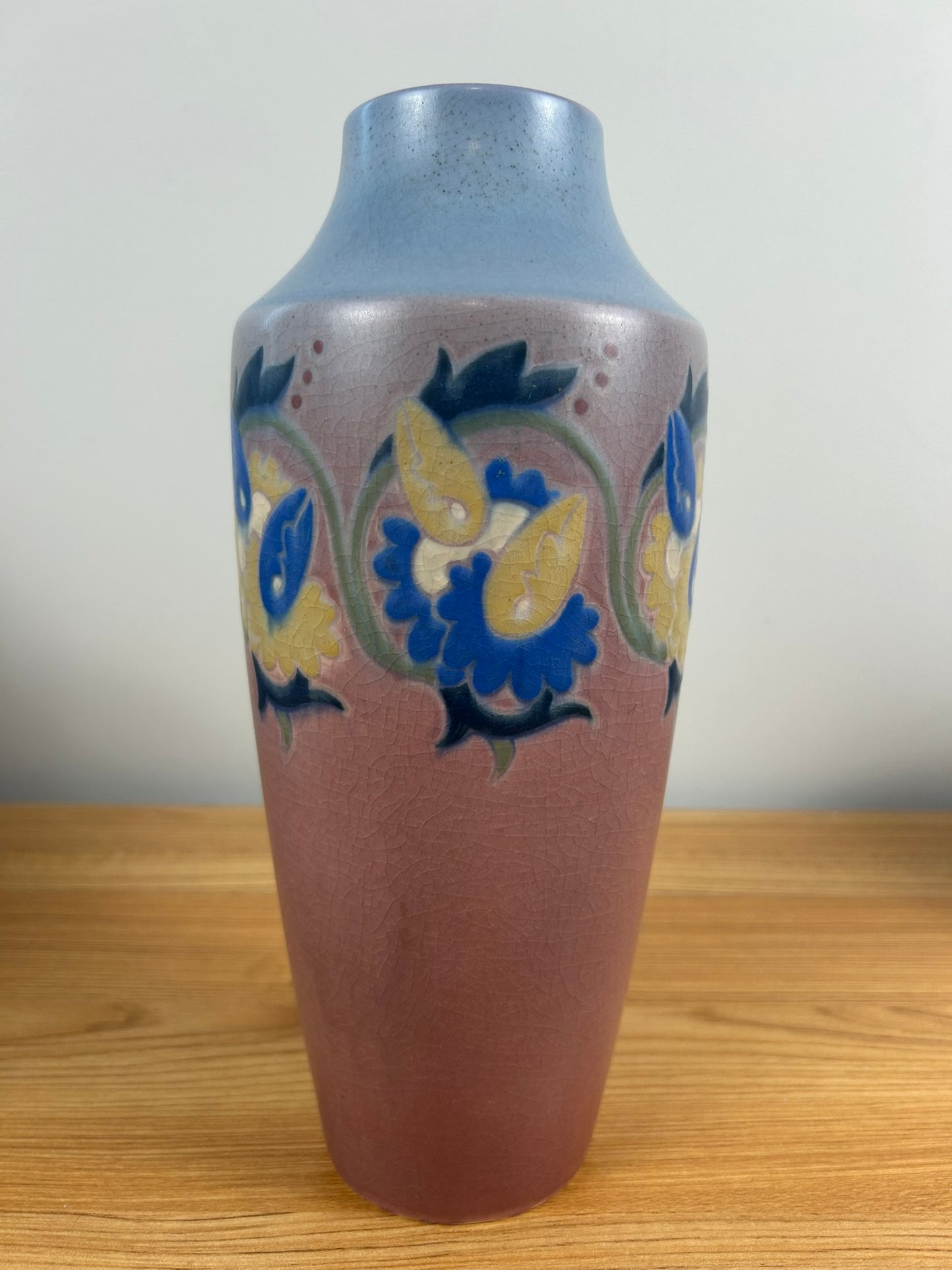 Rookwood Pottery 1916 Bright Floral Banded Velum 10.5" Vase 946 Arthur Conant