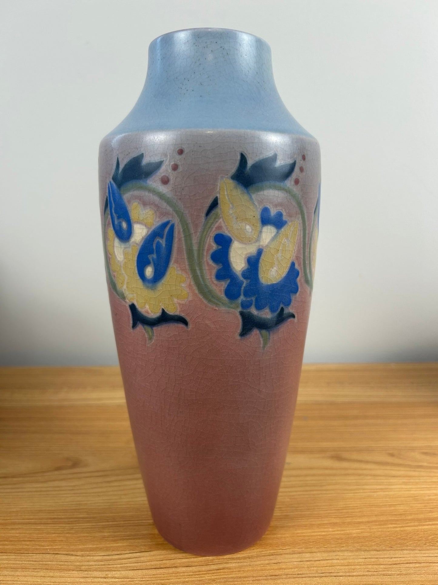 Rookwood Pottery 1916 Bright Floral Banded Velum 10.5" Vase 946 Arthur Conant