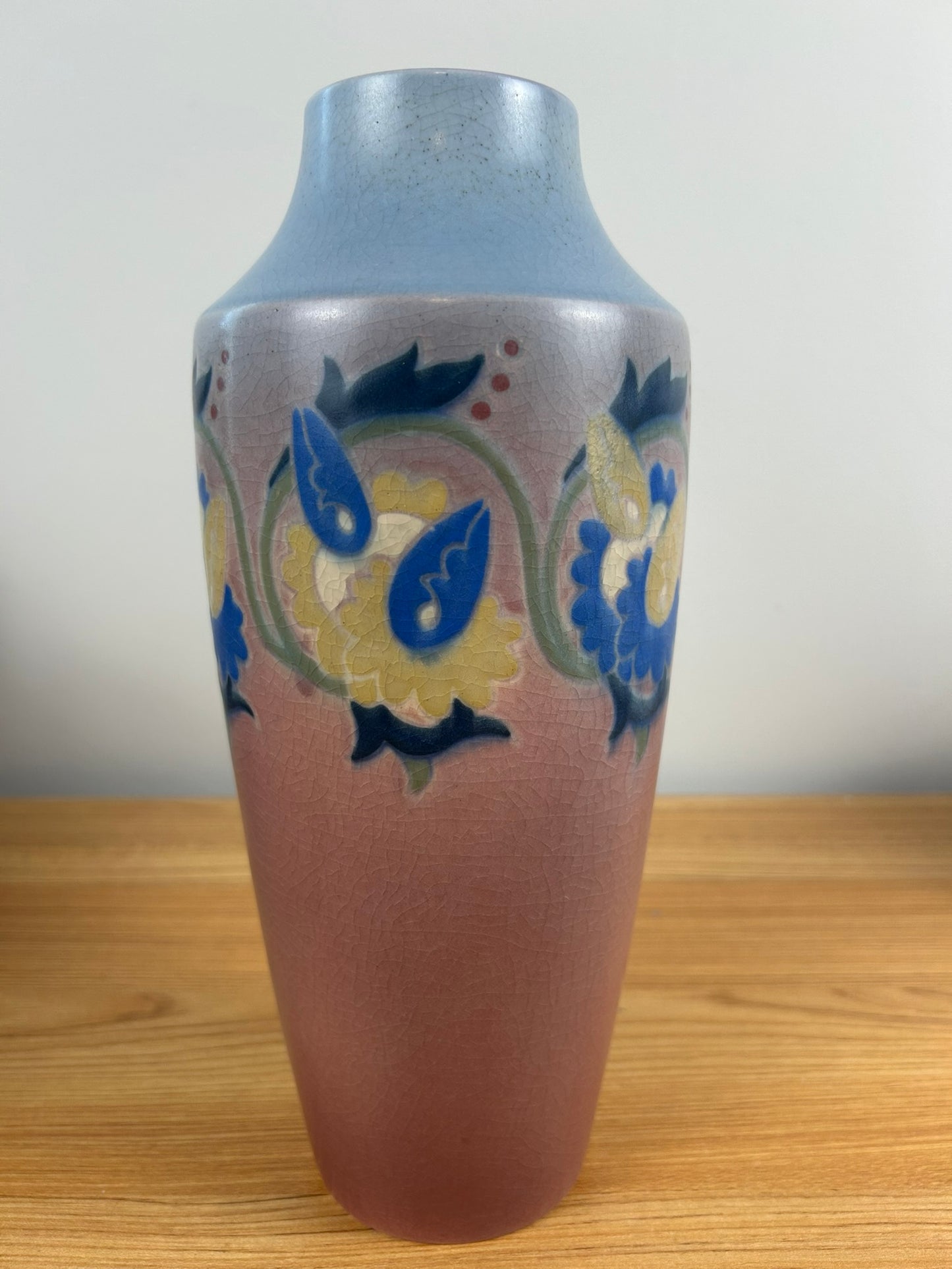 Rookwood Pottery 1916 Bright Floral Banded Velum 10.5" Vase 946 Arthur Conant