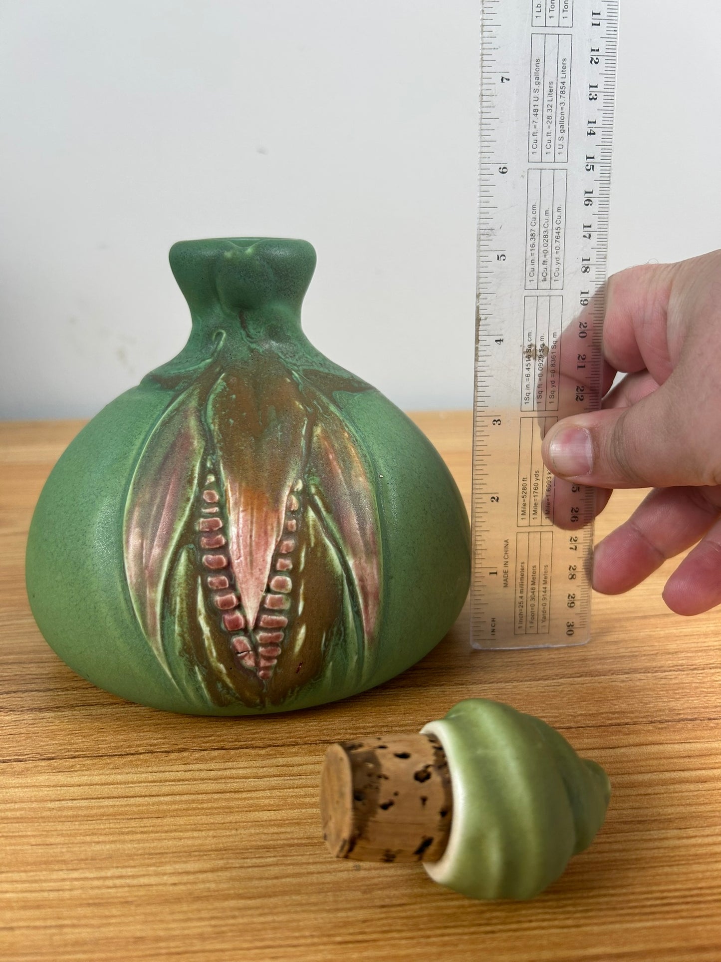 Rookwood Pottery Rose Fechheimer 1905 Matte Green Corn Jug 889C With Stopper