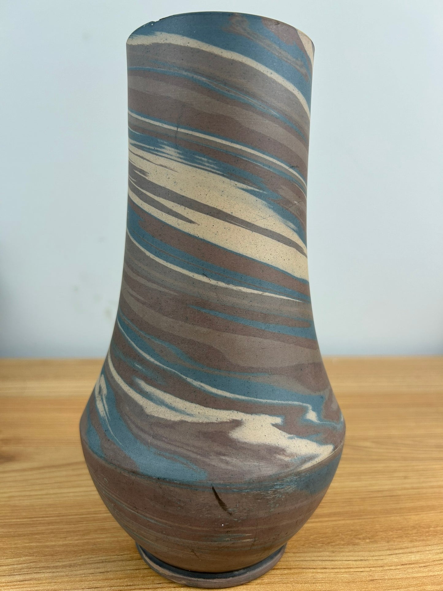 Niloak Art Pottery 8.25" Blue Brown Mission Swirl Vase, Arkansas