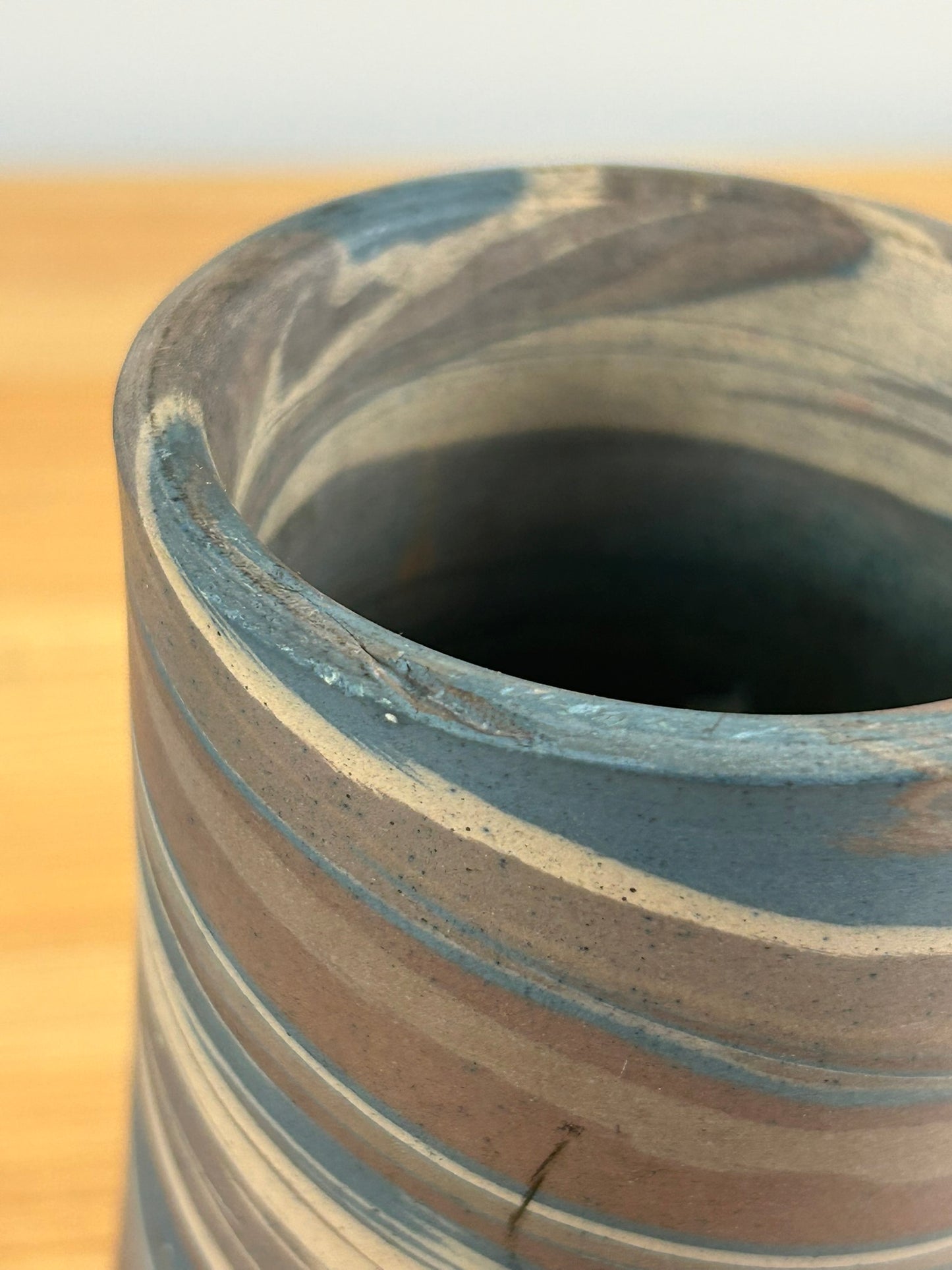 Niloak Art Pottery 8.25" Blue Brown Mission Swirl Vase, Arkansas