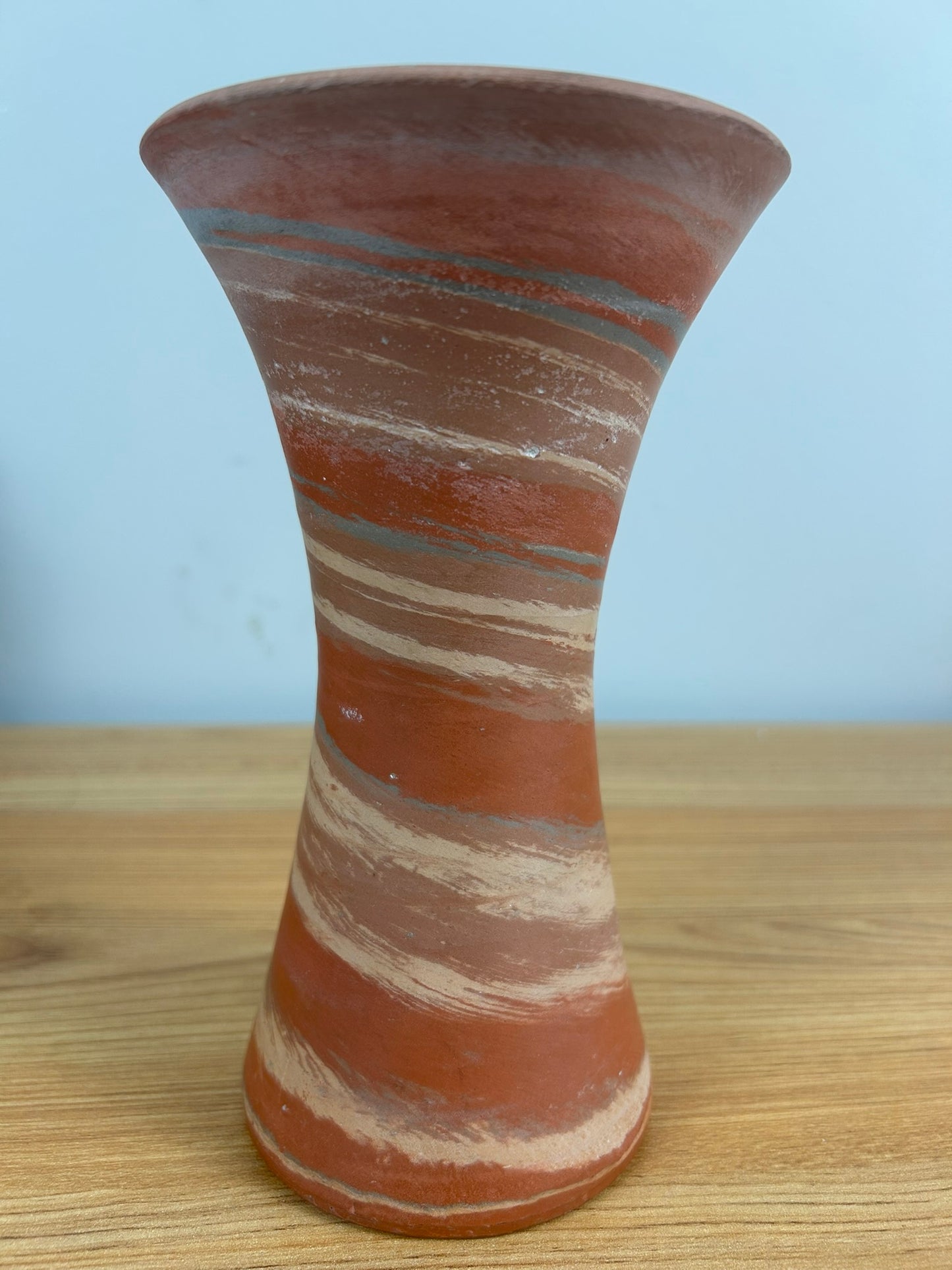 Evans Pottery Mission Red Brown Swirl Flared Rim Art Pottery Vase