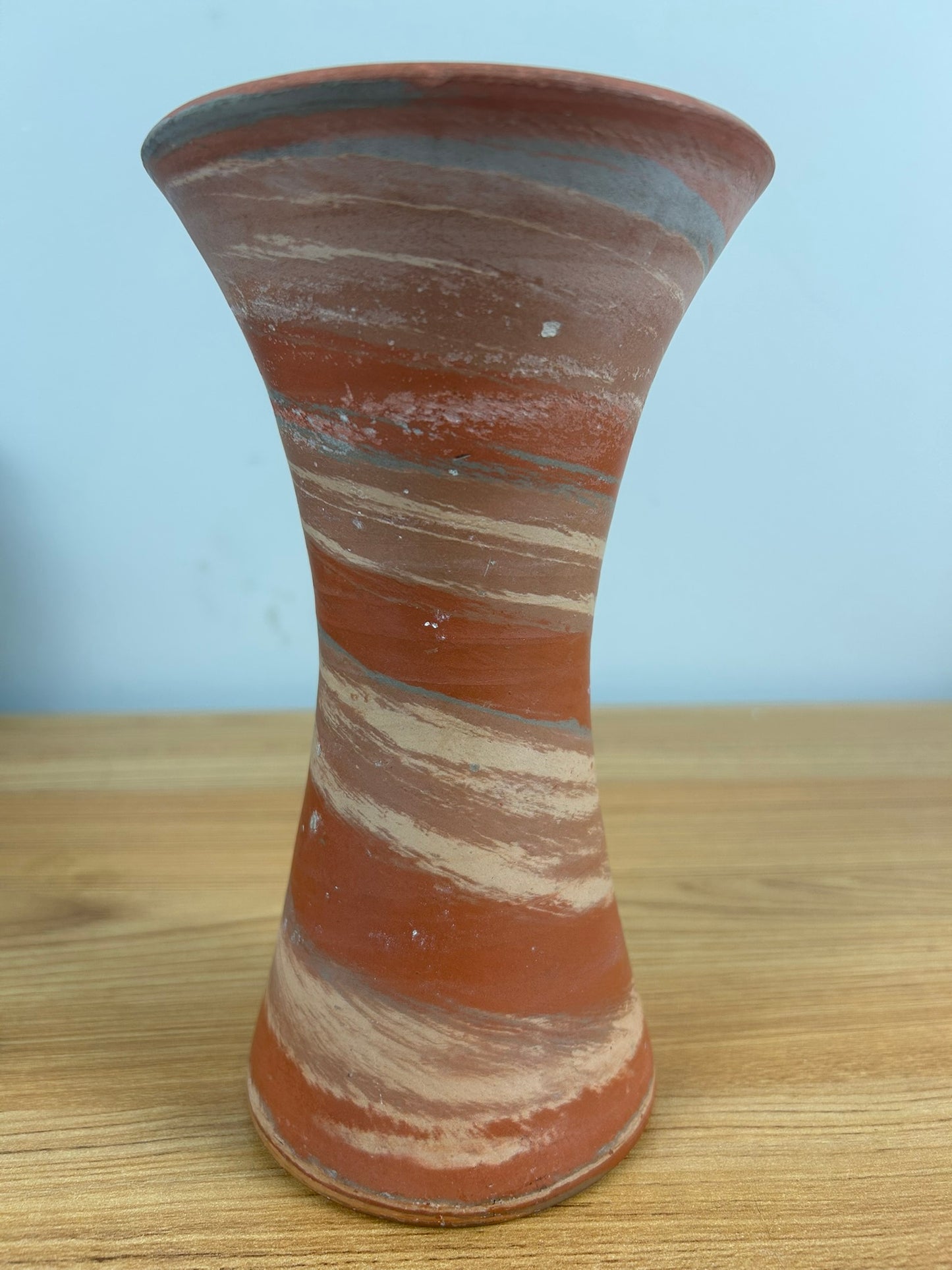 Evans Pottery Mission Red Brown Swirl Flared Rim Art Pottery Vase
