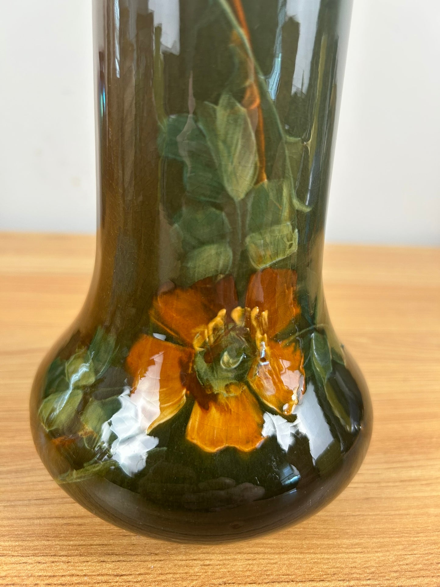 Owens Art Pottery Utopian #08 Brown Orange Pansy Flower Pattern 10.5" Tall