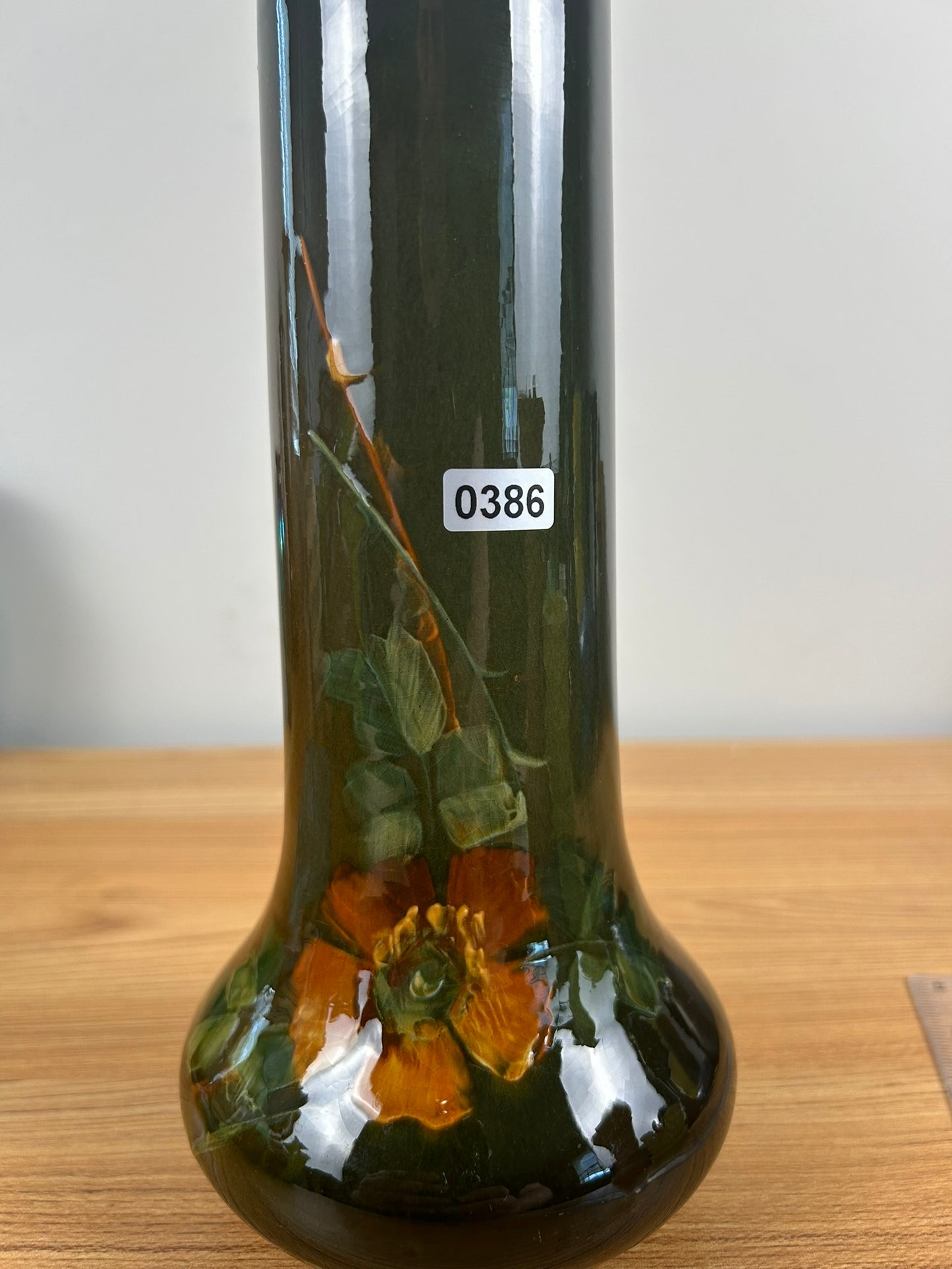 Owens Art Pottery Utopian #08 Brown Orange Pansy Flower Pattern 10.5" Tall