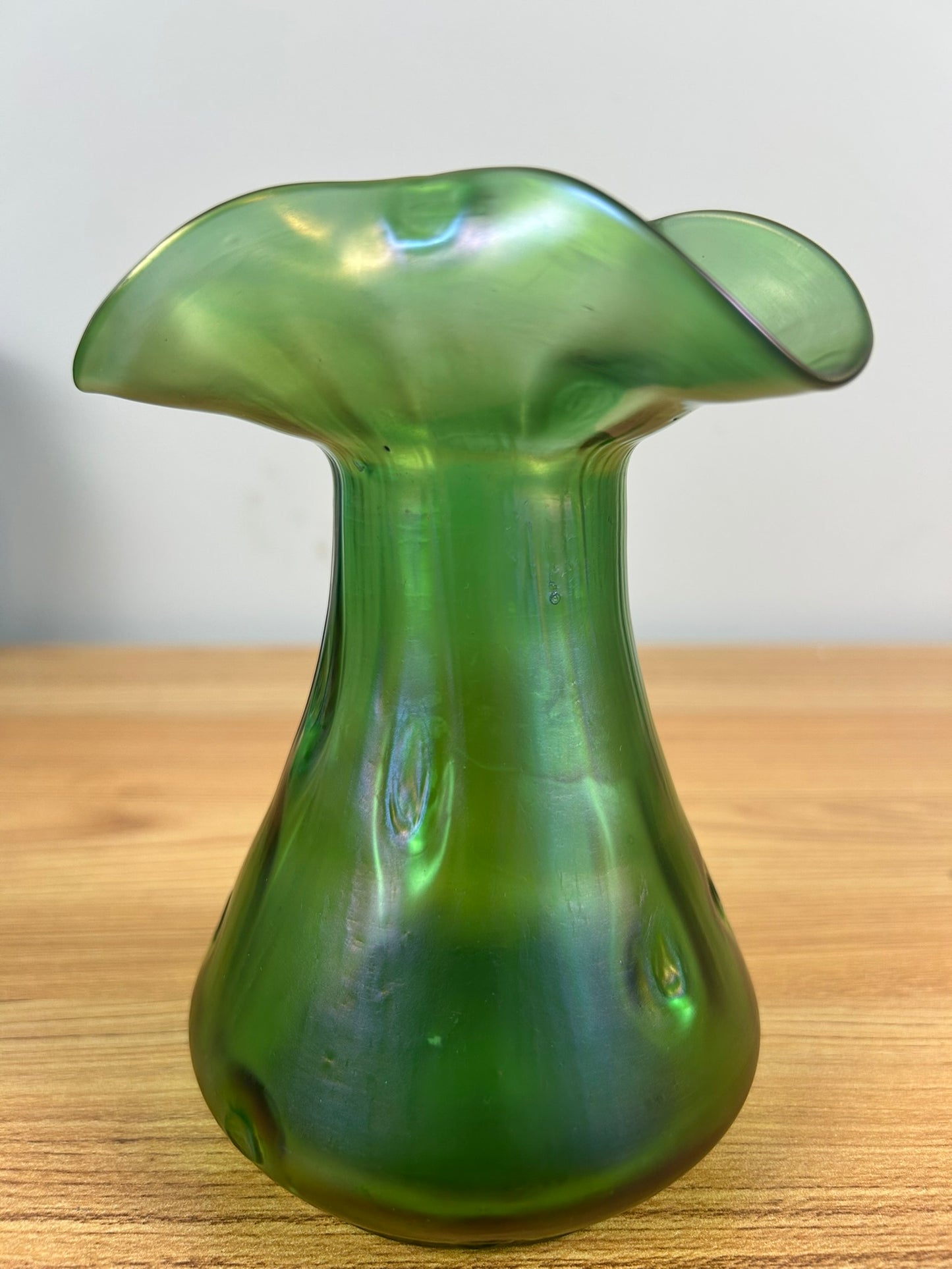 Loetz Art Glass Vase Czech Green Iridescent Crete Rusticana Bohemian Nouveau