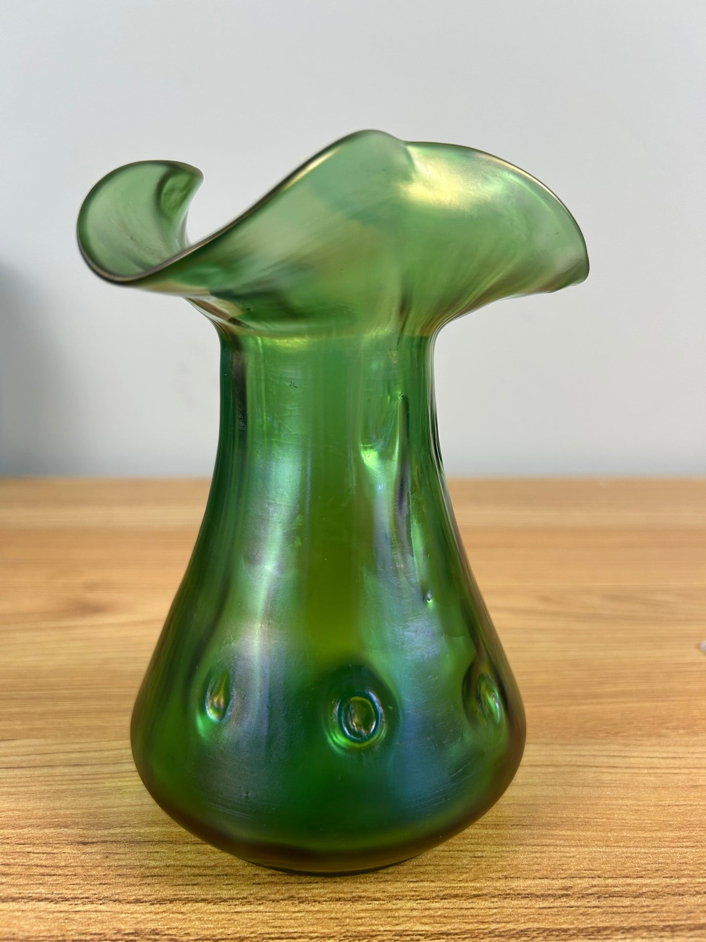 Loetz Art Glass Vase Czech Green Iridescent Crete Rusticana Bohemian Nouveau